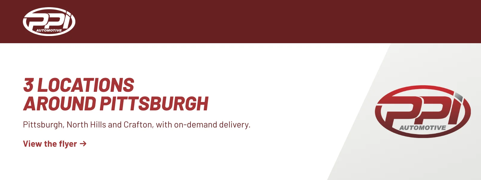 3 locations around Pittsburgh. Pittsburgh, North Hills and Crafton, with on-demand delivery. View the flyer (PDF).